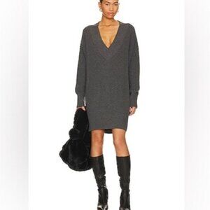 525 America Revolve V-Neck Chunky Knit Sweater Dress Tunic Size XS New Gray